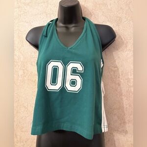 Rebellious One Teal Halter Crop Top with Number Print